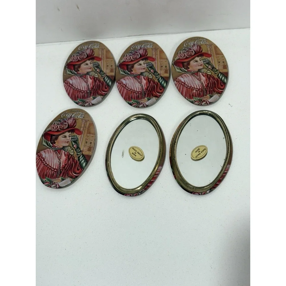 Vintage Lot of 6‎  COCA COLA Pocket Mirrors Mirror 70s Lady Victorian Hat Red